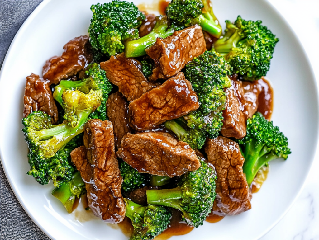 u8973865871 Beef and broccoli stir fry on a white plate gloss 851e8f97 0739 4838 9036 3baa34cef269 0