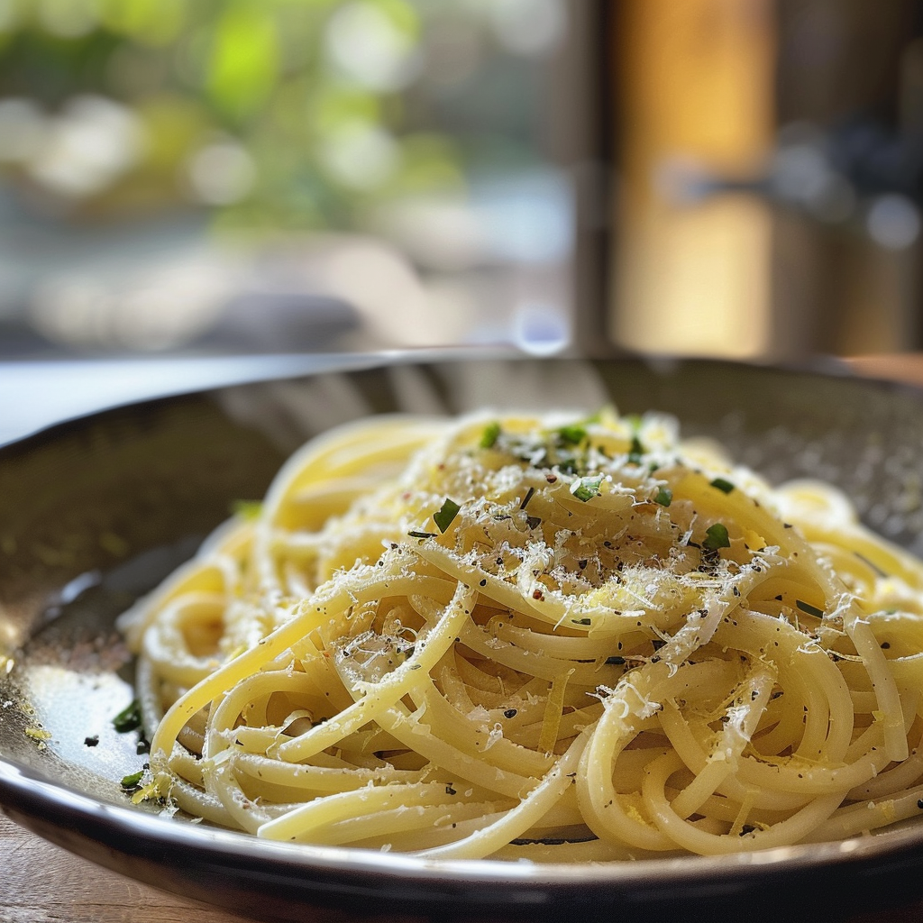Lemon Garlic Pasta Recipe with Cheese and Butter Sauce