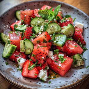 Strawberry, Watermelon, Feta & Mint Cucumber Salad