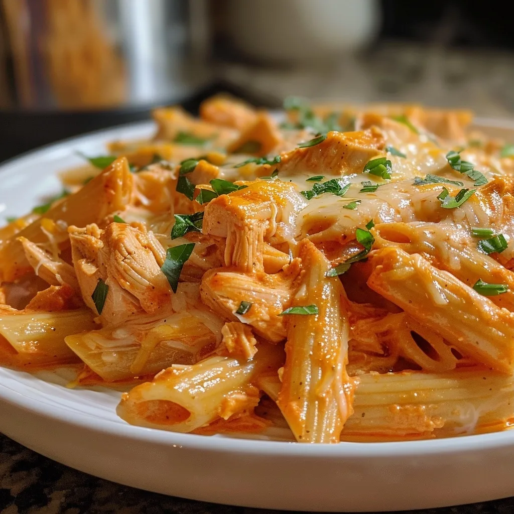 Easy Buffalo Chicken Pasta Bake with Mozzarella Topping