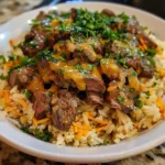 Easy Garlic Butter Beef and Cheddar Rice