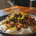 Crispy Honey Garlic Ground Beef Rice Bowl
