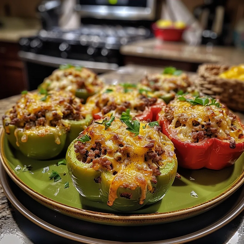 Cheesy Ground Beef Stuffed Bell Peppers