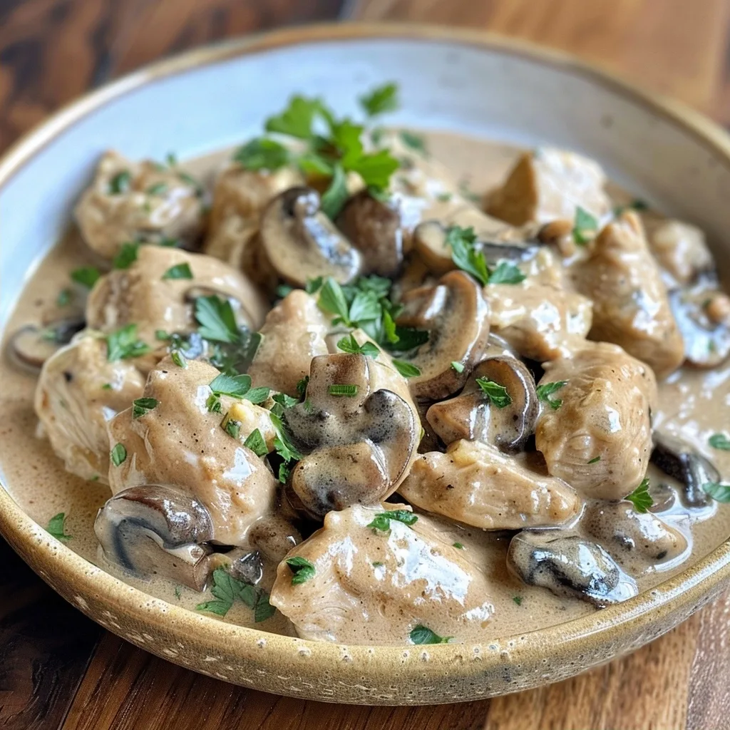 3-Ingredient Creamy Mushroom Crockpot Chicken