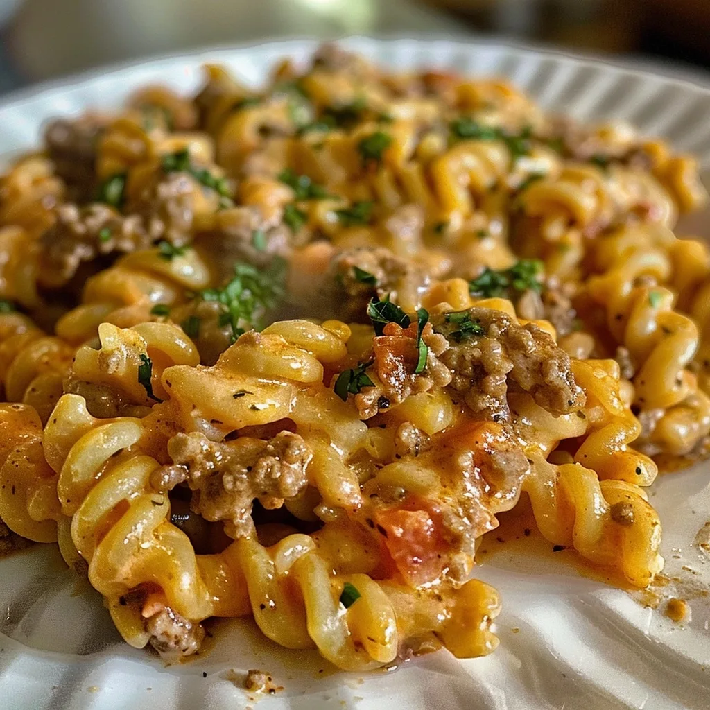 Creamy Rotel Pasta with Ground Beef