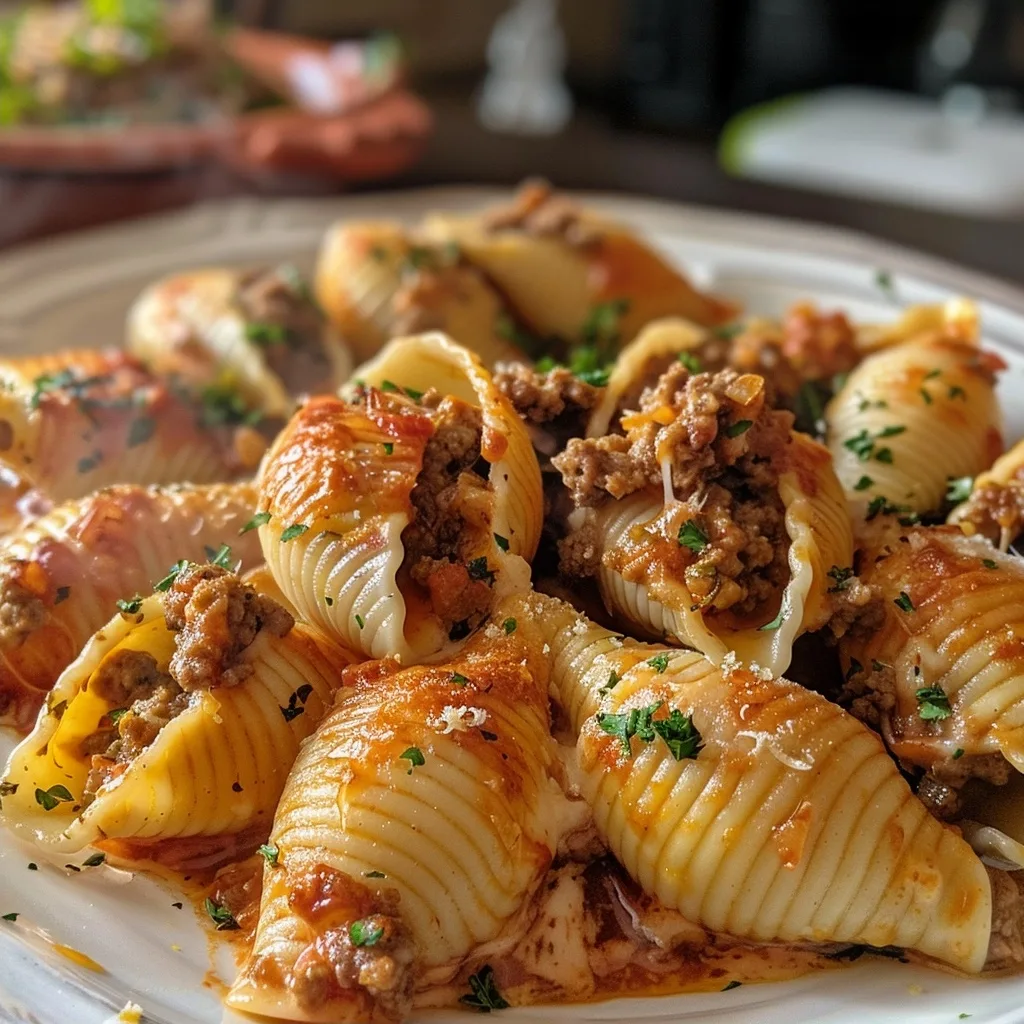 Cheesy Ground Beef Stuffed Shells