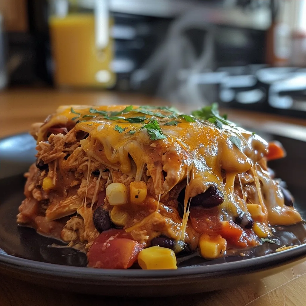 Juicy Crockpot Chicken Enchilada Casserole Recipe