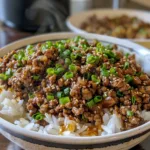 Crispy Honey Garlic Ground Beef Rice Bowl