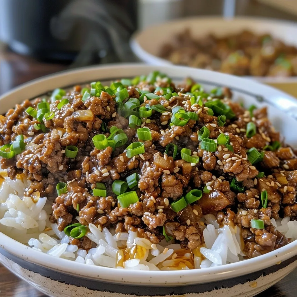 Crispy Honey Garlic Ground Beef Rice Bowl