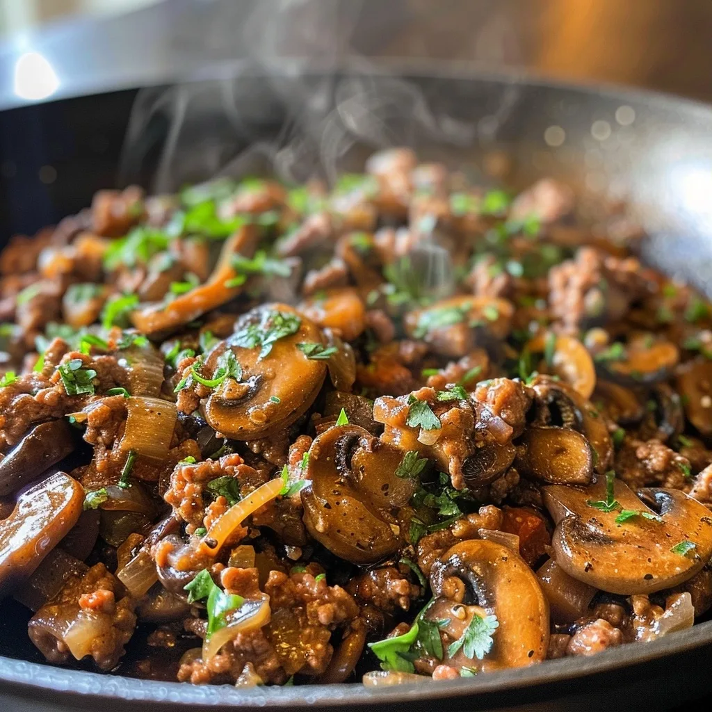 Quick Ground Beef Mushroom Skillet