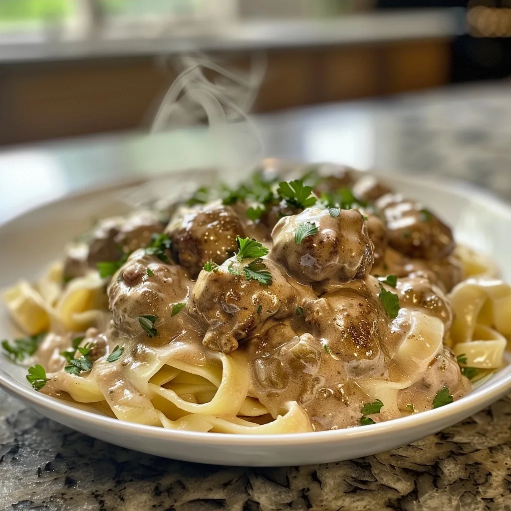 Easy Crockpot Meatball Stroganoff