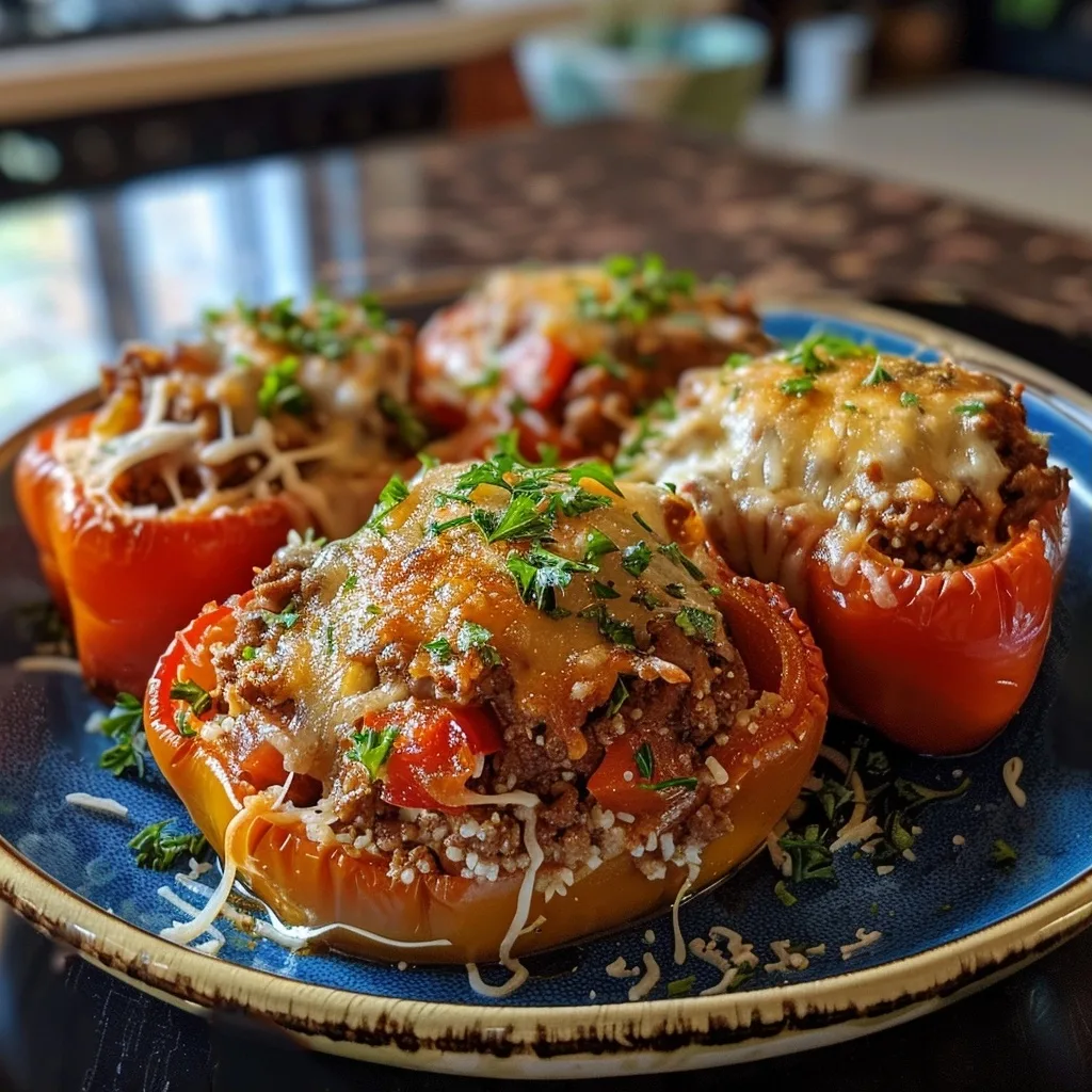 Cheesy Ground Beef Stuffed Bell Peppers