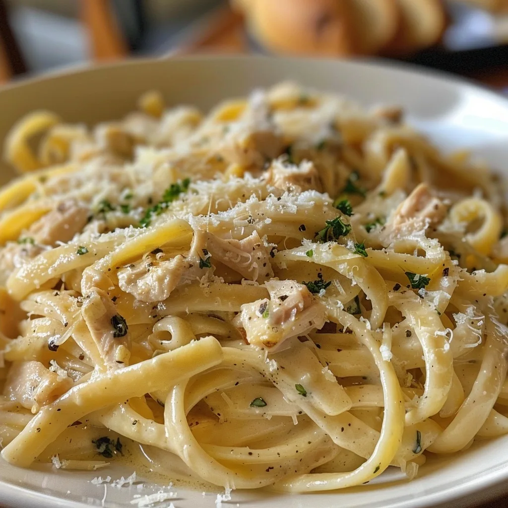 Creamy Garlic Parmesan Shredded Chicken Pasta