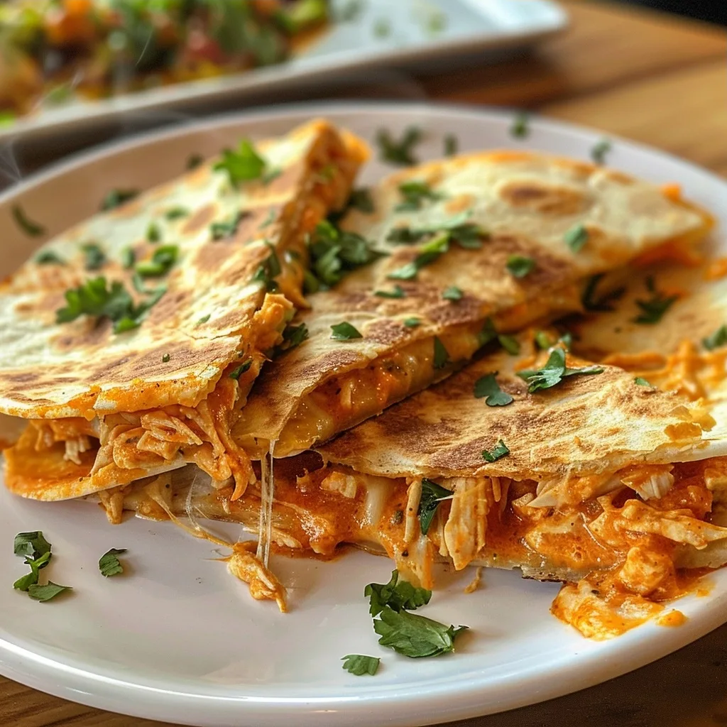 Quick Buffalo Shredded Chicken Quesadillas