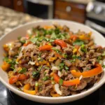 Quick Ground Beef Philly Cheesesteak Bowl