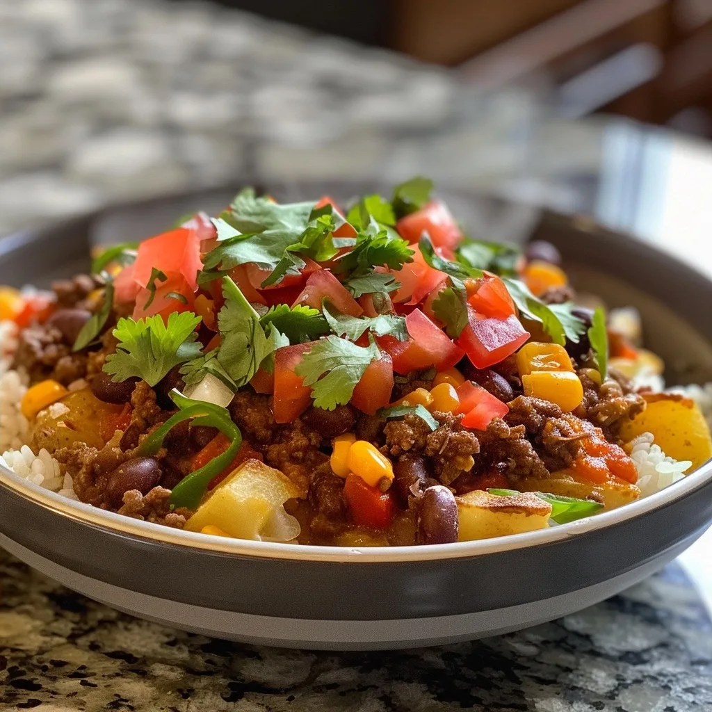 Loaded Taco Potato Ground Beef Bowl Recipe