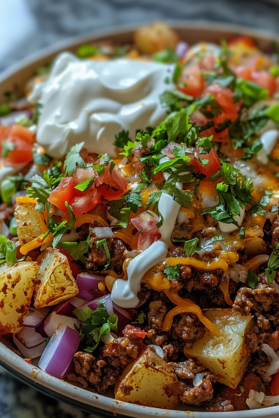 Loaded Taco Potato Ground Beef Bowl Recipe 1 image 1784829401743