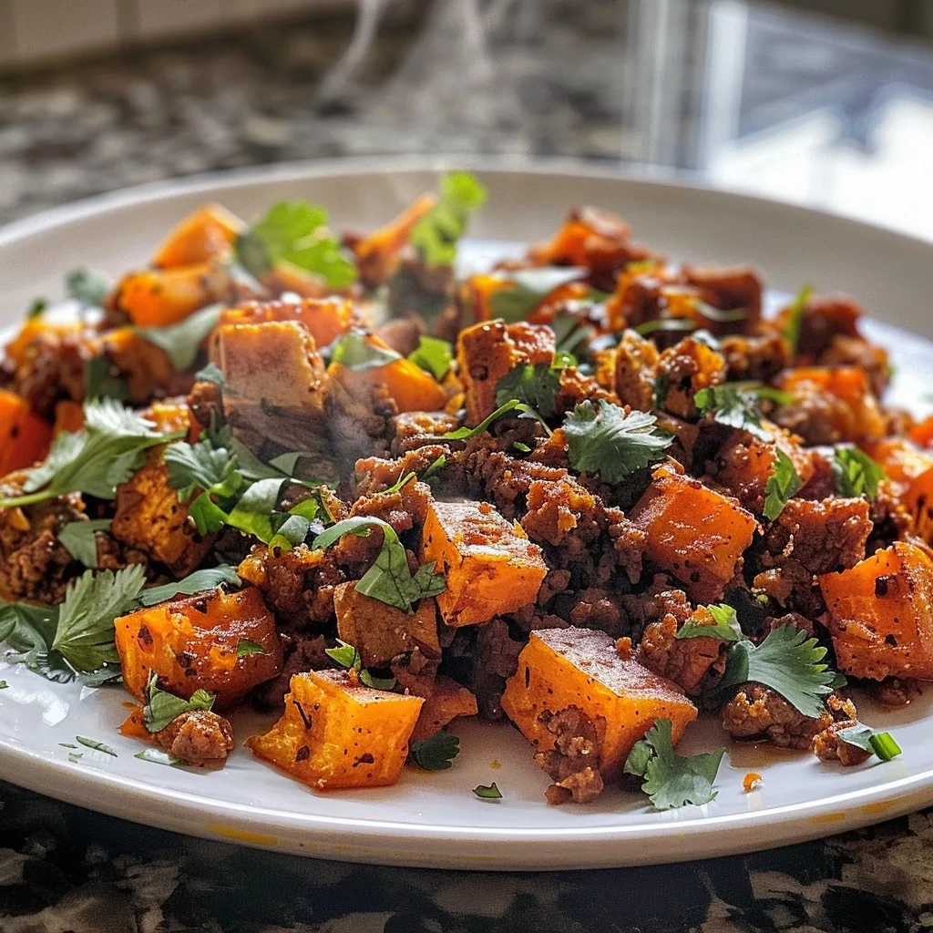 Tex-Mex Sweet Potato Ground Beef Hash