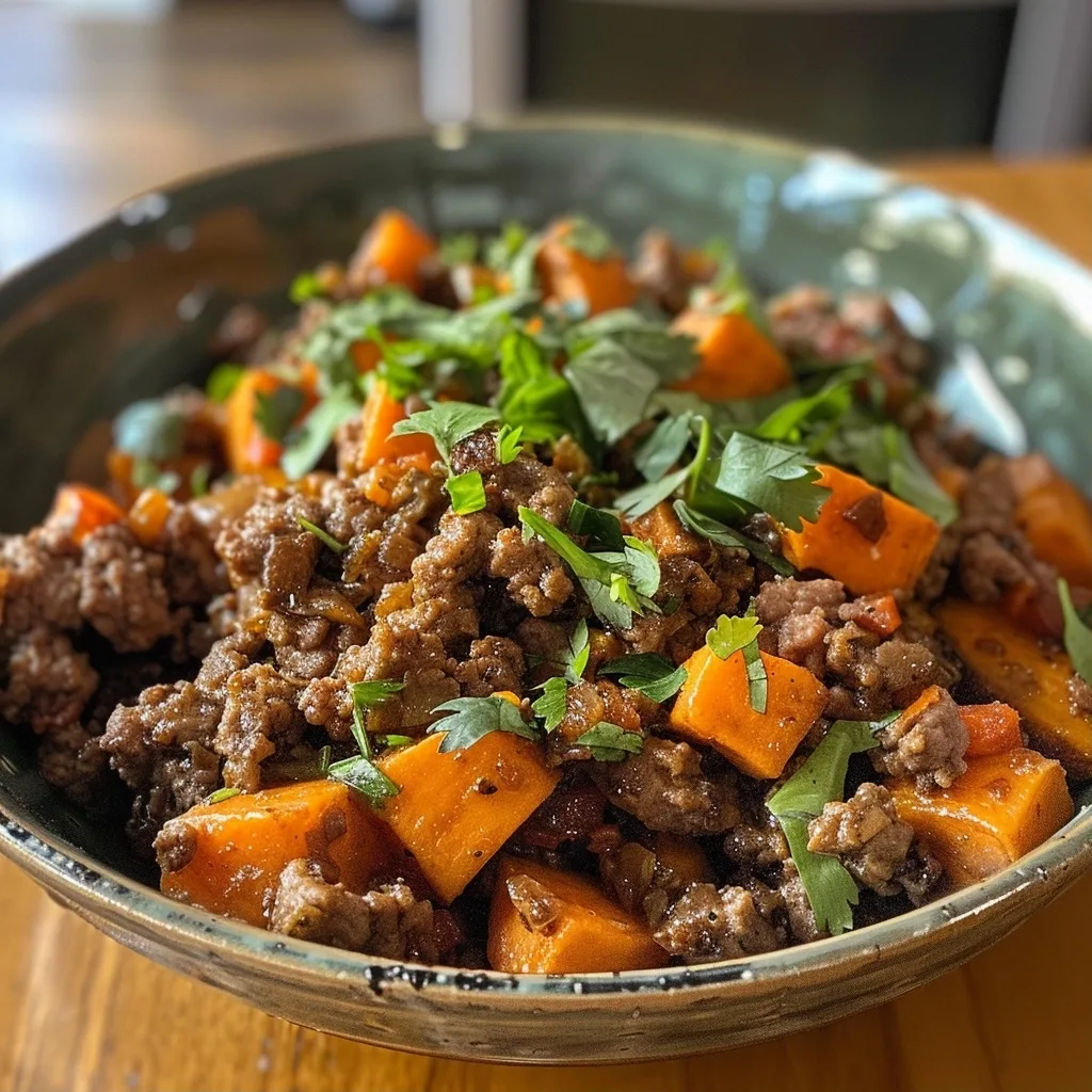 Hot Honey Ground Beef Sweet Potato Bowl